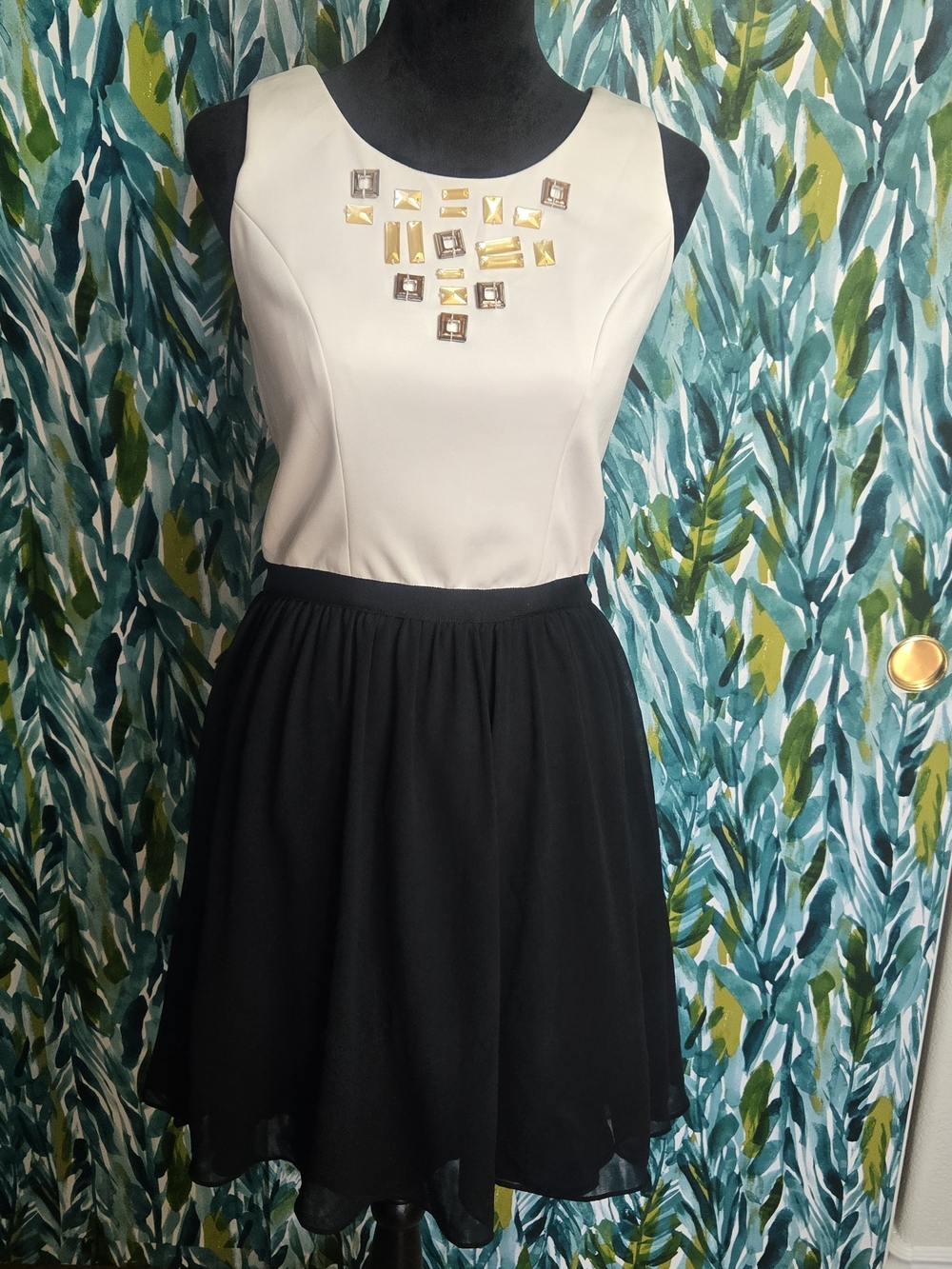 Vintage Miss Sixty Embellished Colorblock Skater Dress